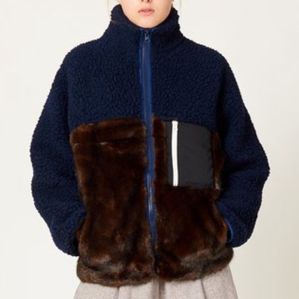 Sandy Liang Cosmic Fleece jacket in brown and navy
